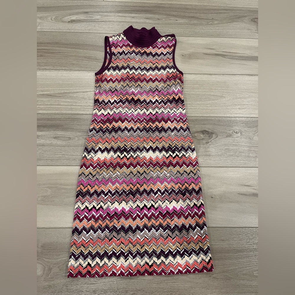 Missoni Orange Label Sleeveless Multicolor Knit Mock Dress Women Sz 42 US 6 M